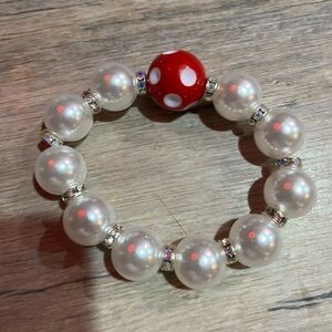 Elegant Pearl and Red Bead Bracelet